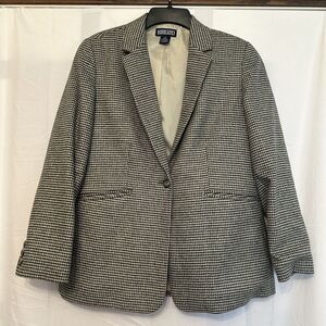 Land's End Womens Size 6Petite Cashmere Wool Blazer Jacket Houndstooth‎ Beige